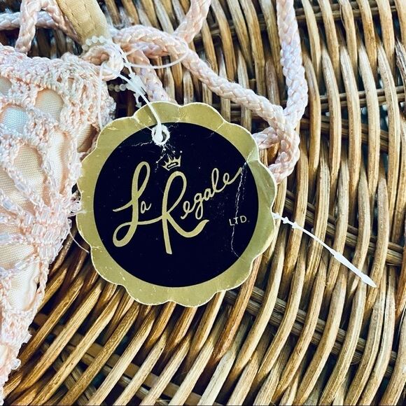 NWT La Regale pink vintage boho macrame beaded purse clutch small evening bag - Picture 6 of 8